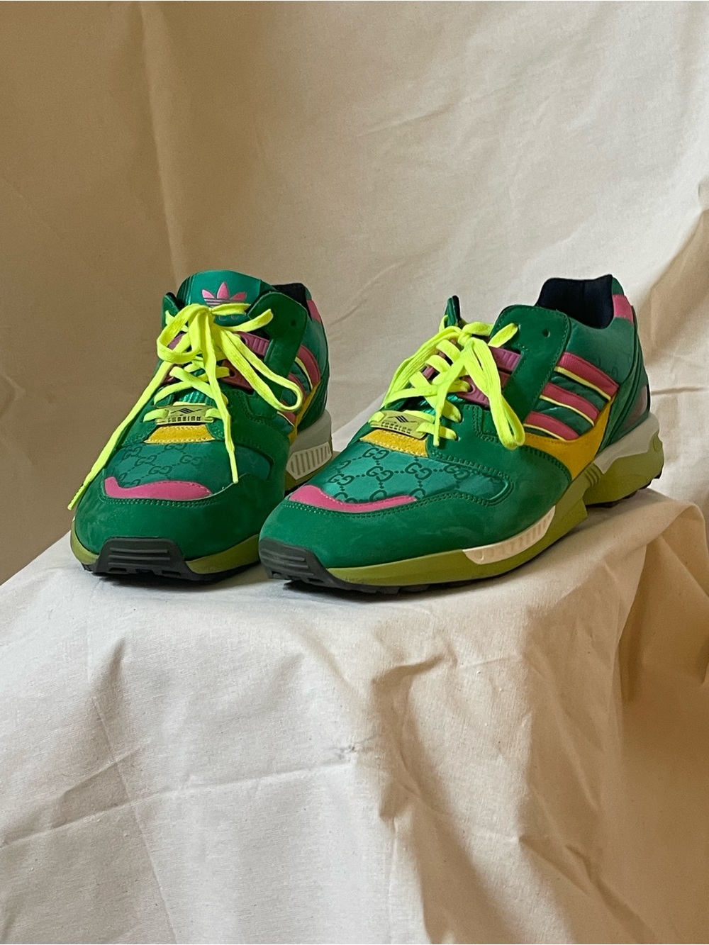 adidas/Gucci green sneaker with neon yellow and pink accents 100% authentic